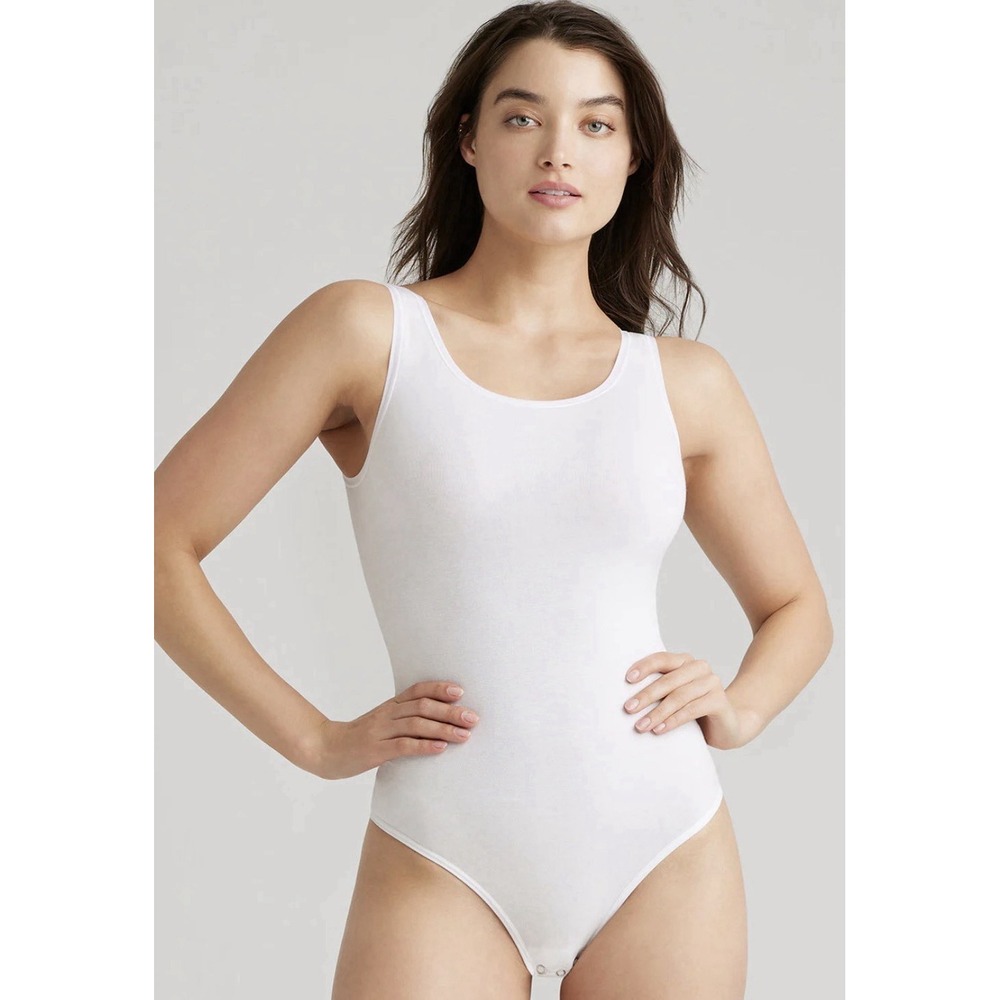 Yummie Ruby Shaping Thong Bodysuit White L/XL Cotton Snap Crotch NWT
